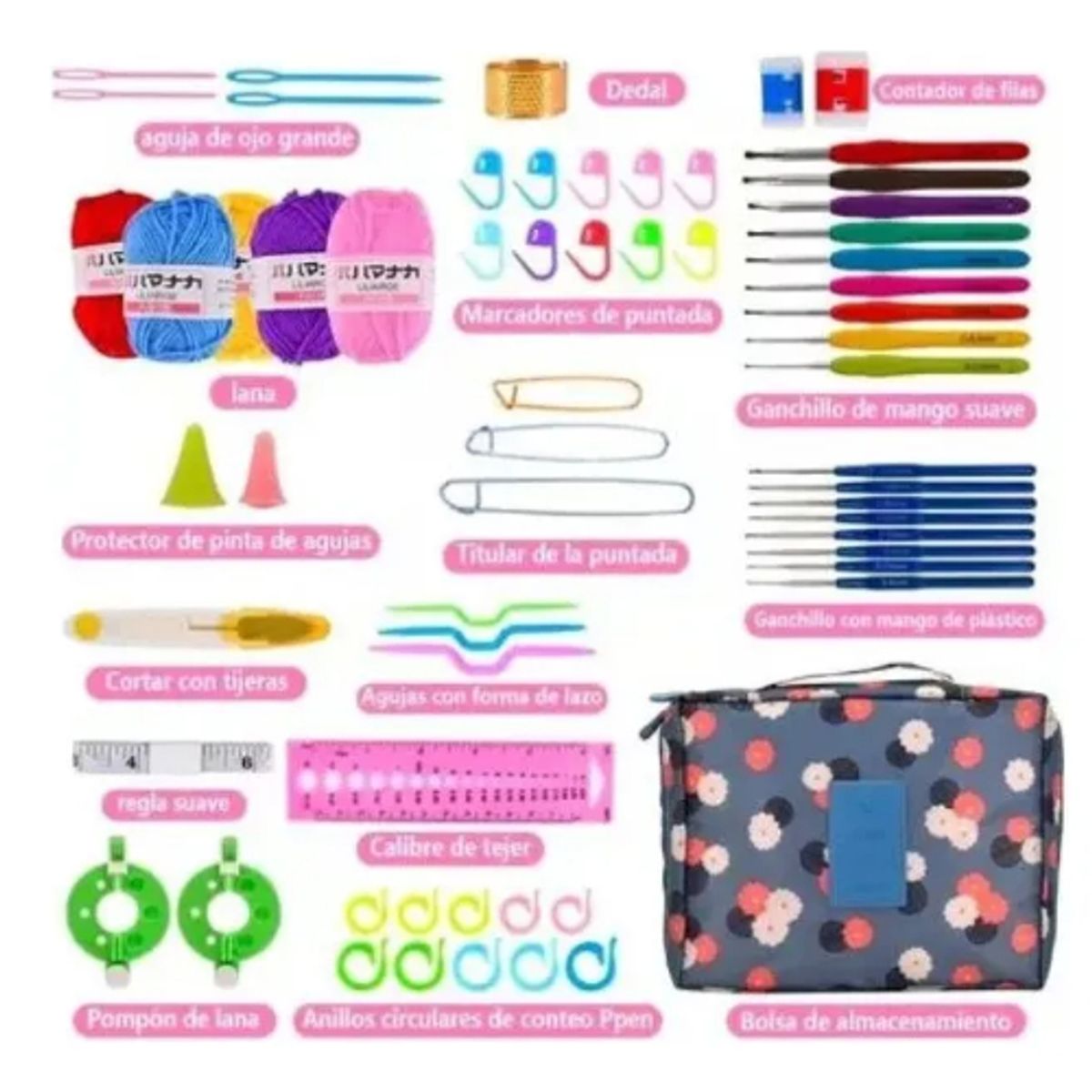 GENERICO - Set Con Estuche Crochet Silicona Accesorios Para Tejer