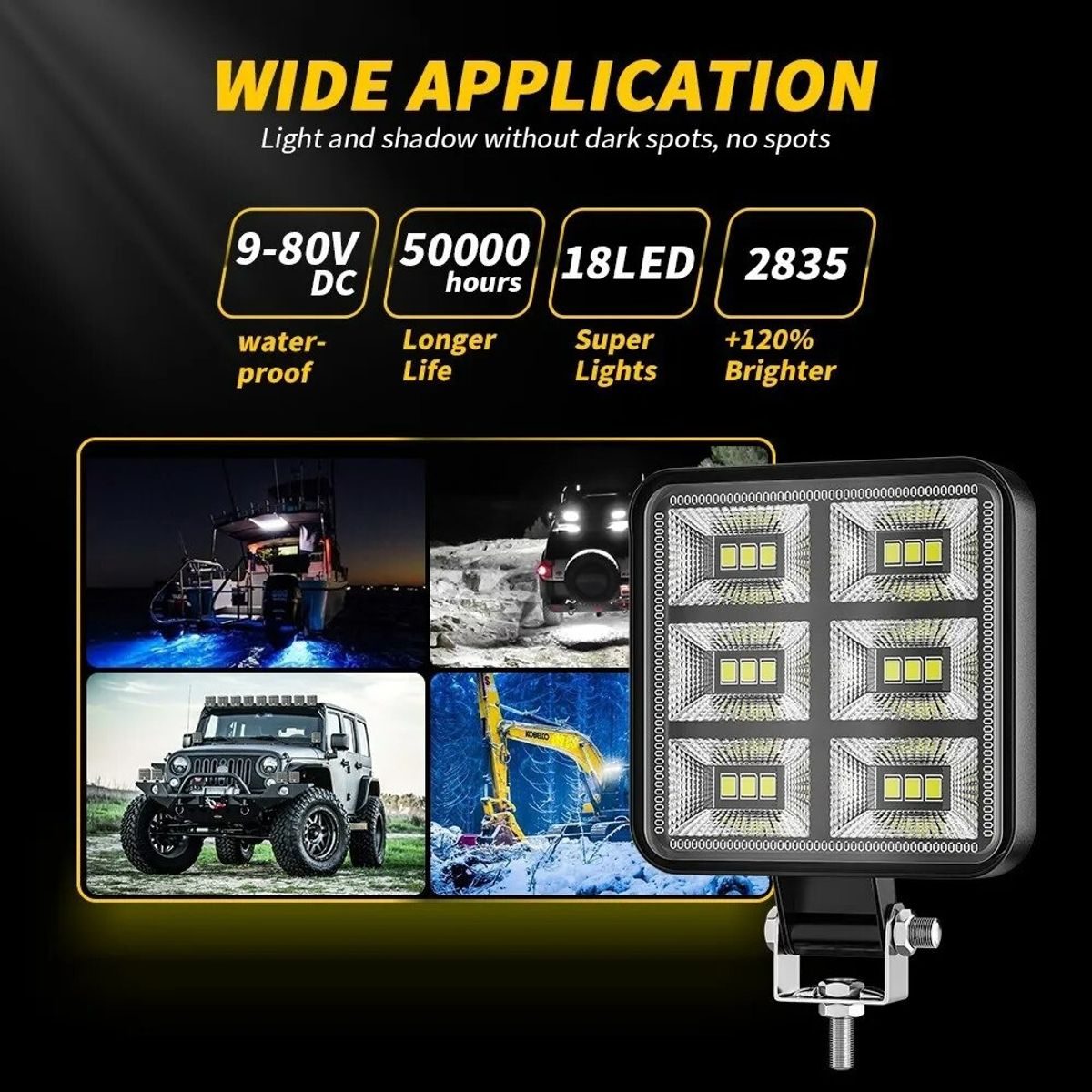 GENERICO - Luces Foco Neblinero Led 54w 4x4 Auto Moto Camion Cuadrado