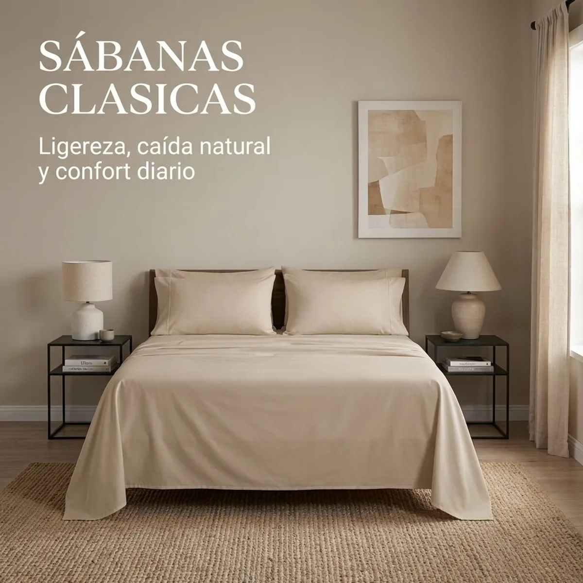 ARMONIA - Juego De Sabanas BEIGE 2 plazas 4 piezas