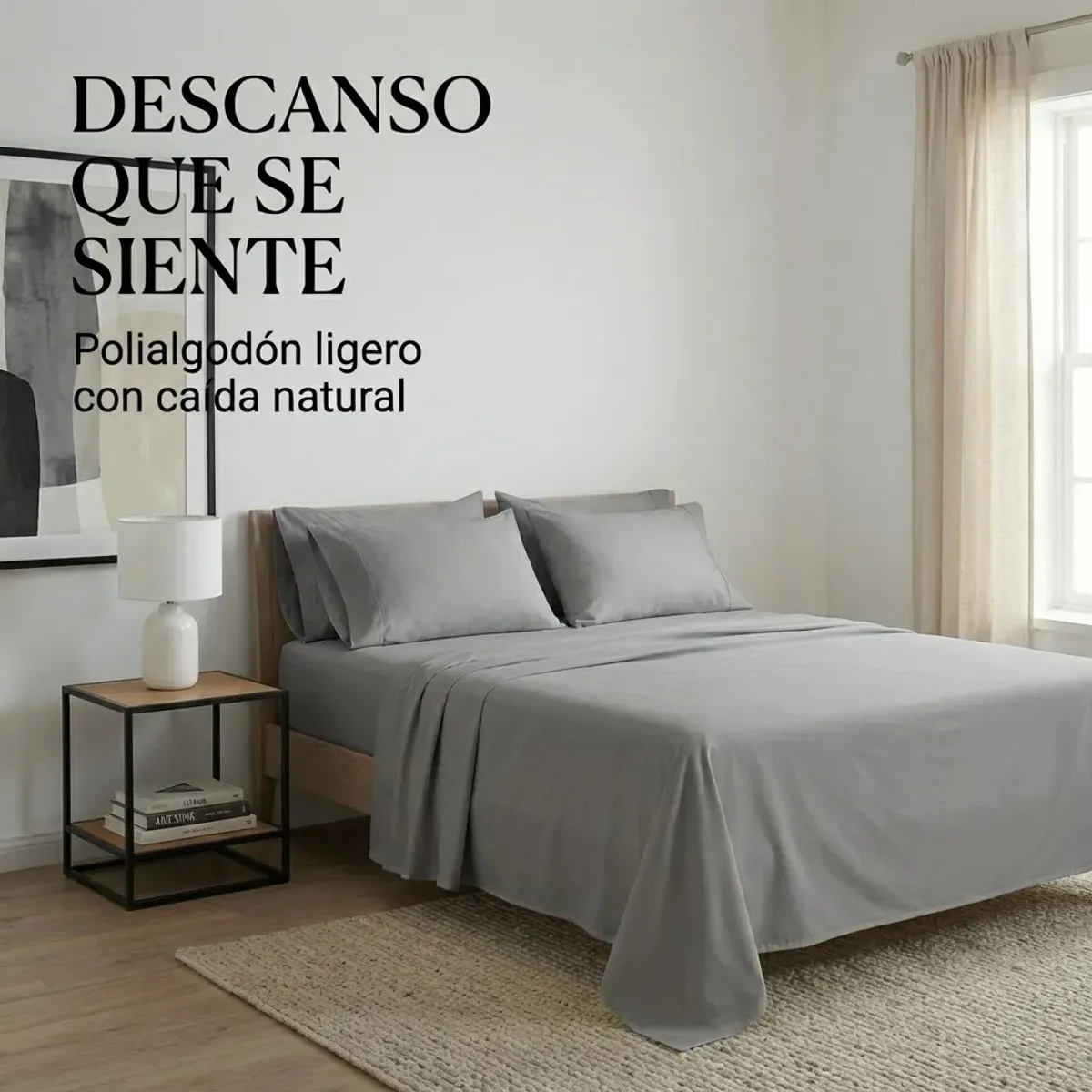 ARMONIA - Juego De Sabanas Gris 2 plazas 4 piezas