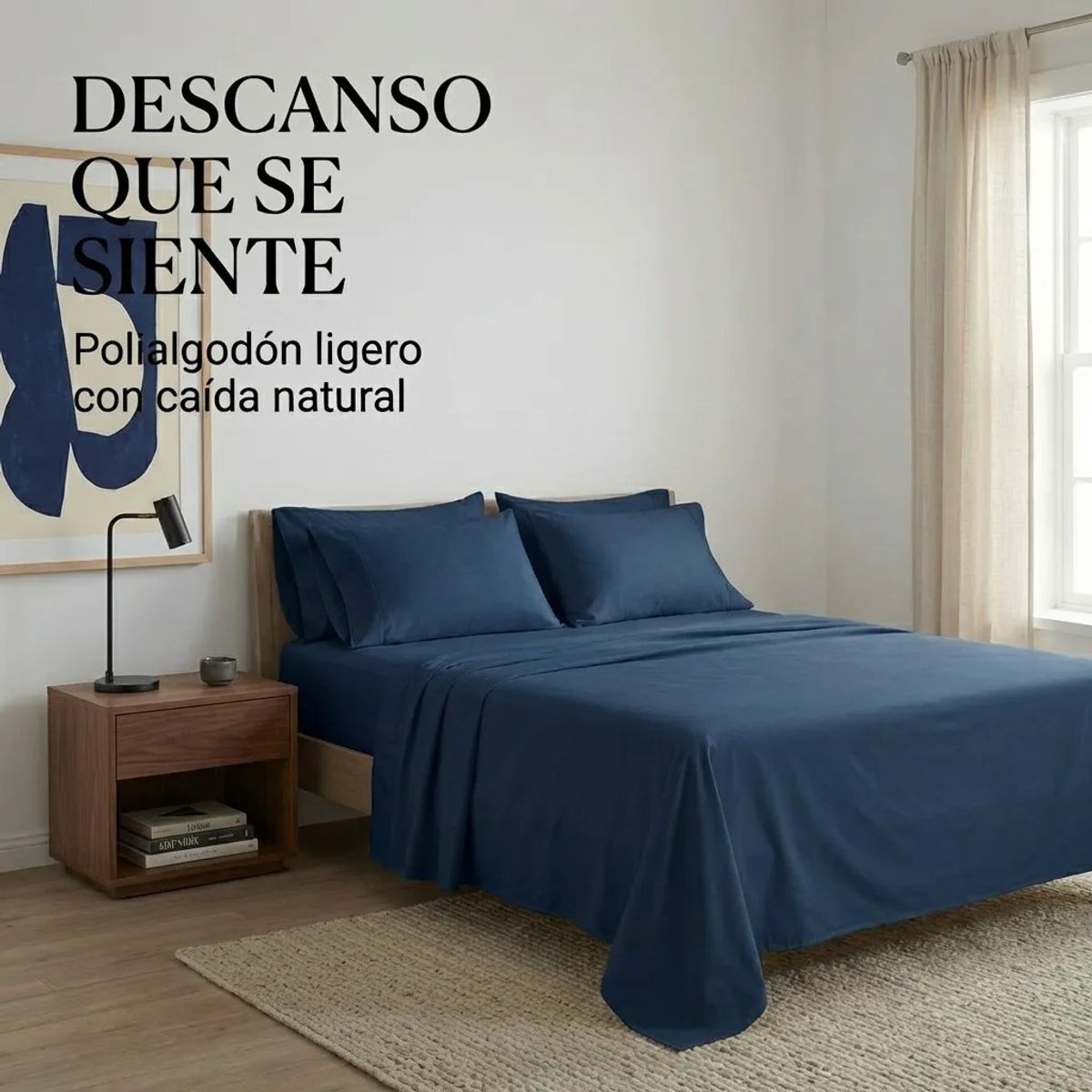ARMONIA - Juego De Sabanas AZUL MARINO 2 plazas 4 piezas