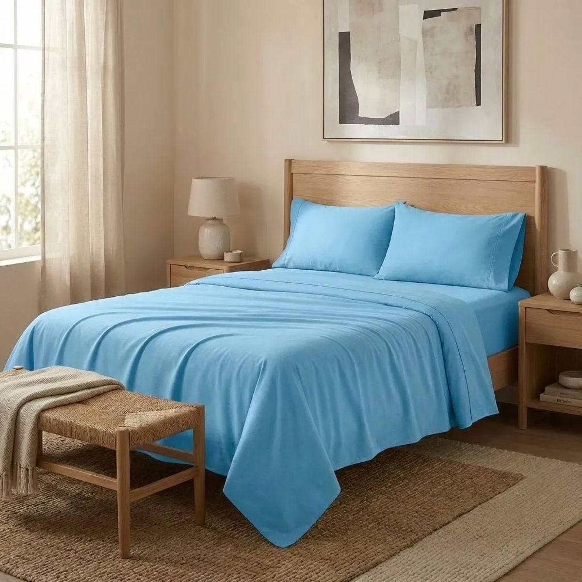 ARMONIA - Juego De Sabanas CELESTE 2 plazas 4 piezas