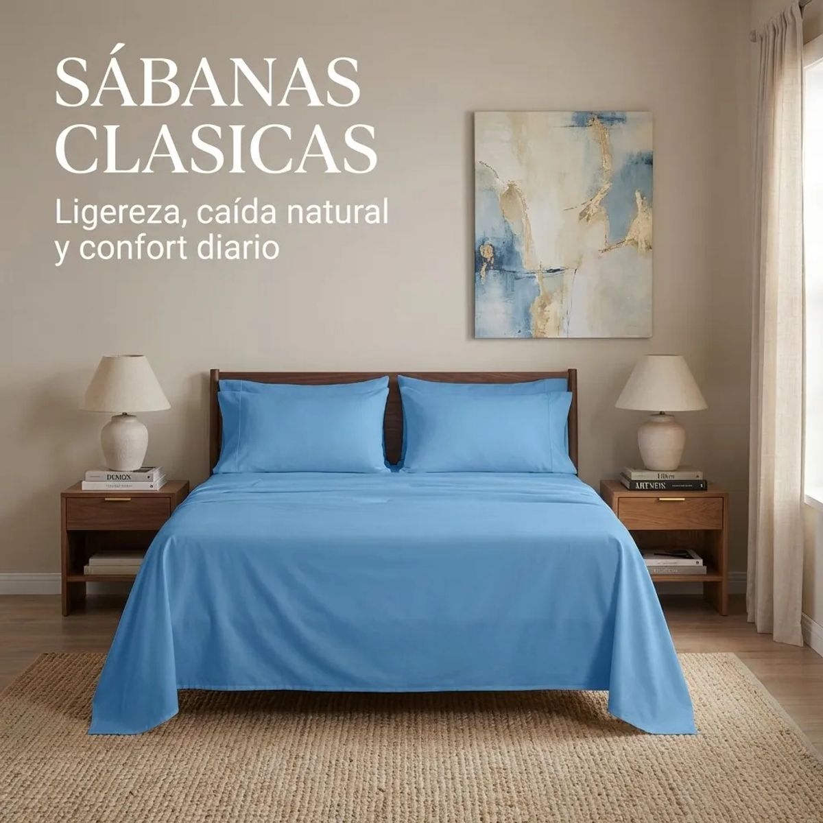 ARMONIA - Juego De Sabanas CELESTE 2 plazas 4 piezas