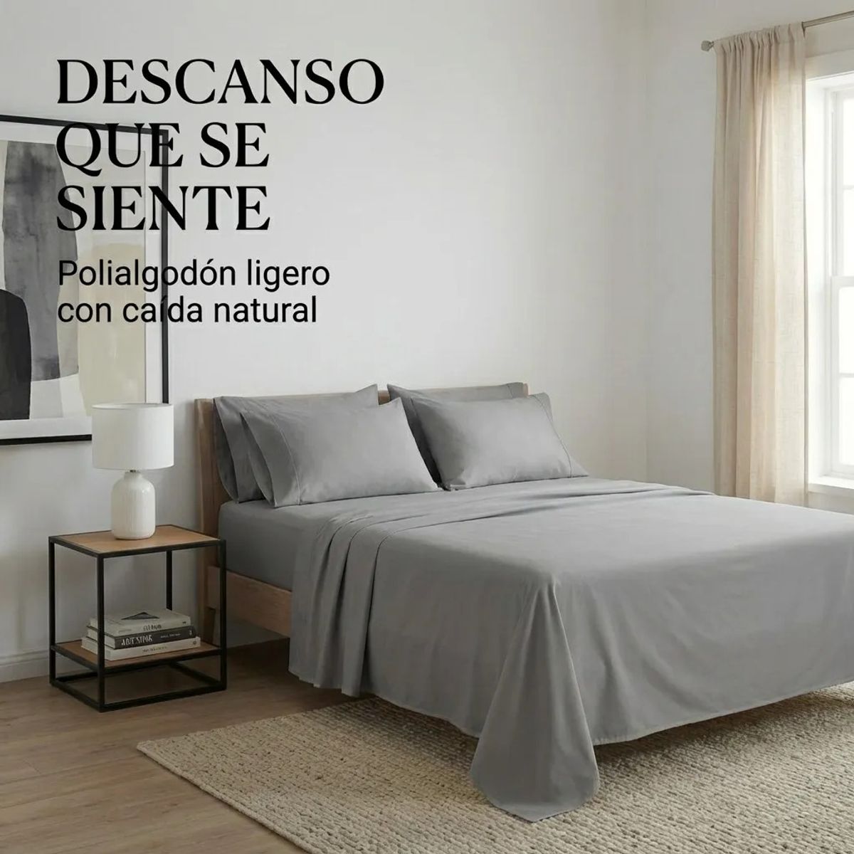 ARMONIA - Juego De Sabanas Gris 2 plazas 4 piezas