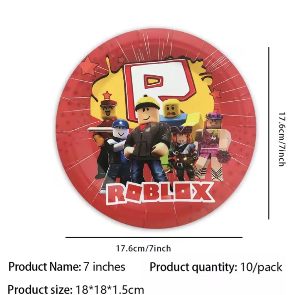 GENERICO - Platos Roblox 18 Cm Pack 10 Desechables Fiesta Cumpleaños Rojo