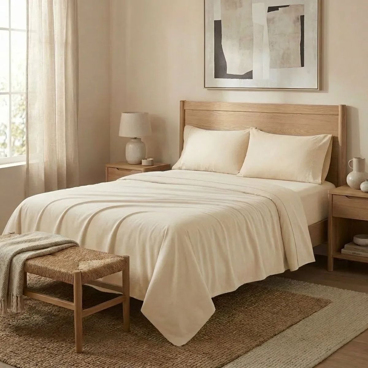 ARMONIA - Juego De Sabanas CREMA 2 plazas 4 piezas