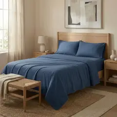 ARMONIA - Juego De Sabanas AZUL MARINO 2 plazas 4 piezas