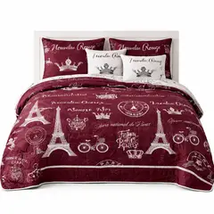 GENERICO - Cubrecama 2 plazas para verano burdeos Paris