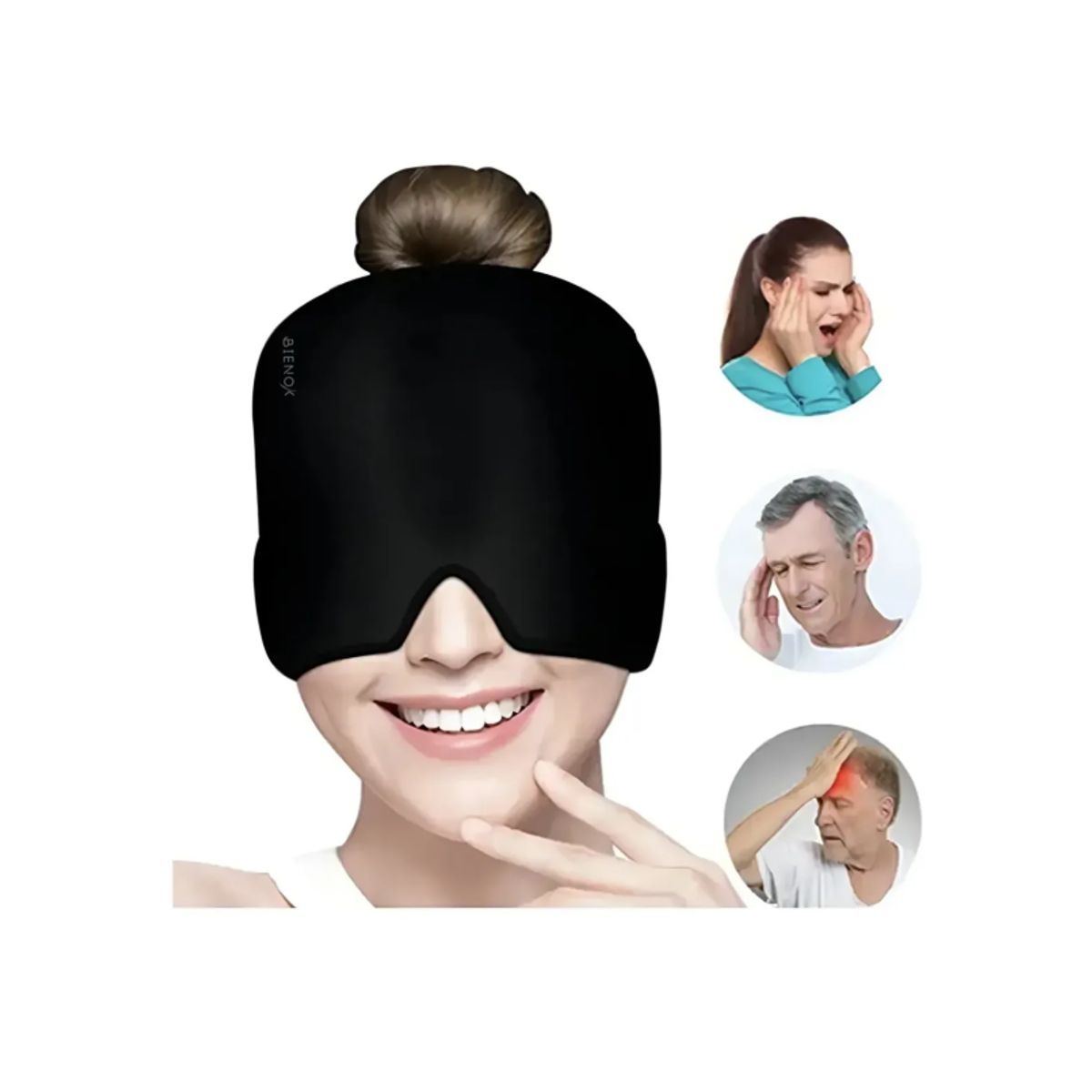 GENERICO - Gorro Gel Frío Calor Para Migraña Alivio Dolor Cabeza 360° NEGRO