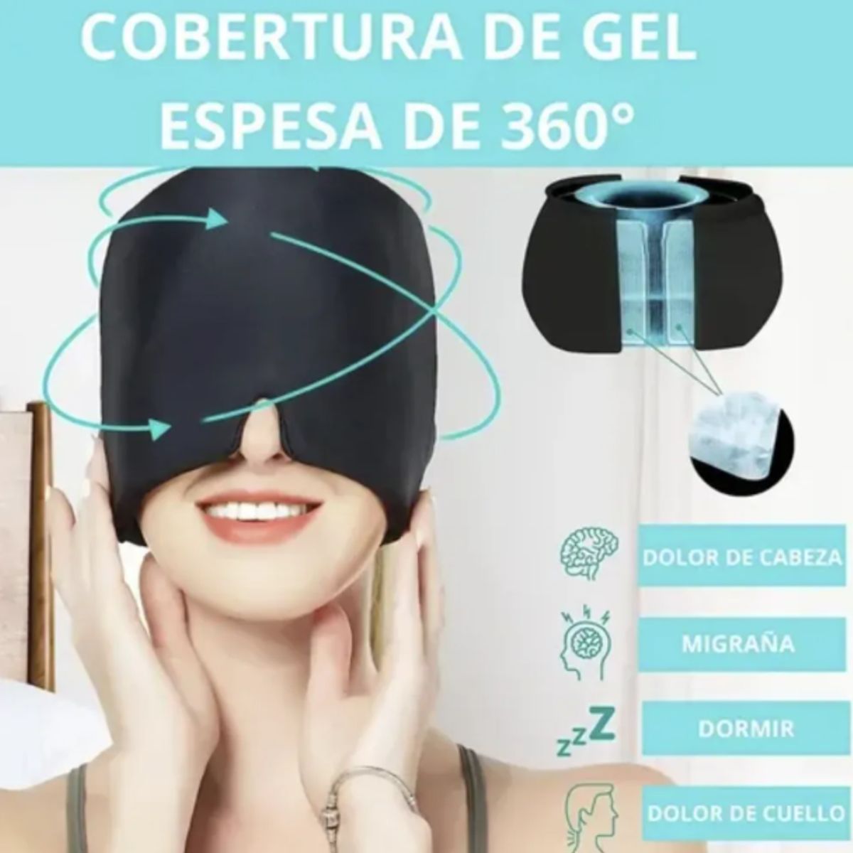 GENERICO - Gorro Gel Frío Calor Para Migraña Alivio Dolor Cabeza 360° NEGRO