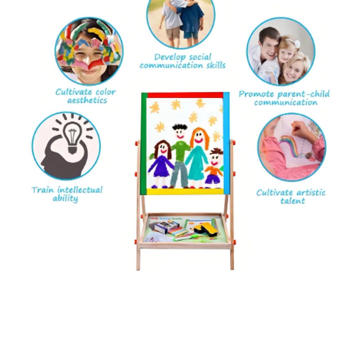 GENERICO - Pizarra Atril Para Niño Magnetica Doble tizaplumón Madera