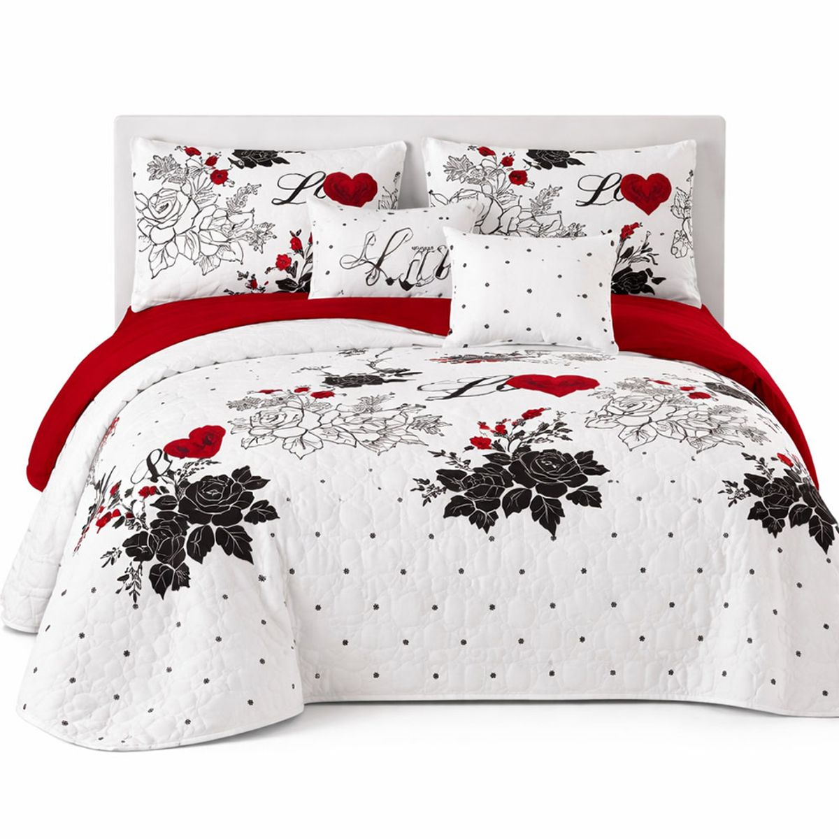GENERICO - Cobertor de verano 2 plazas blanco con rojo amor
