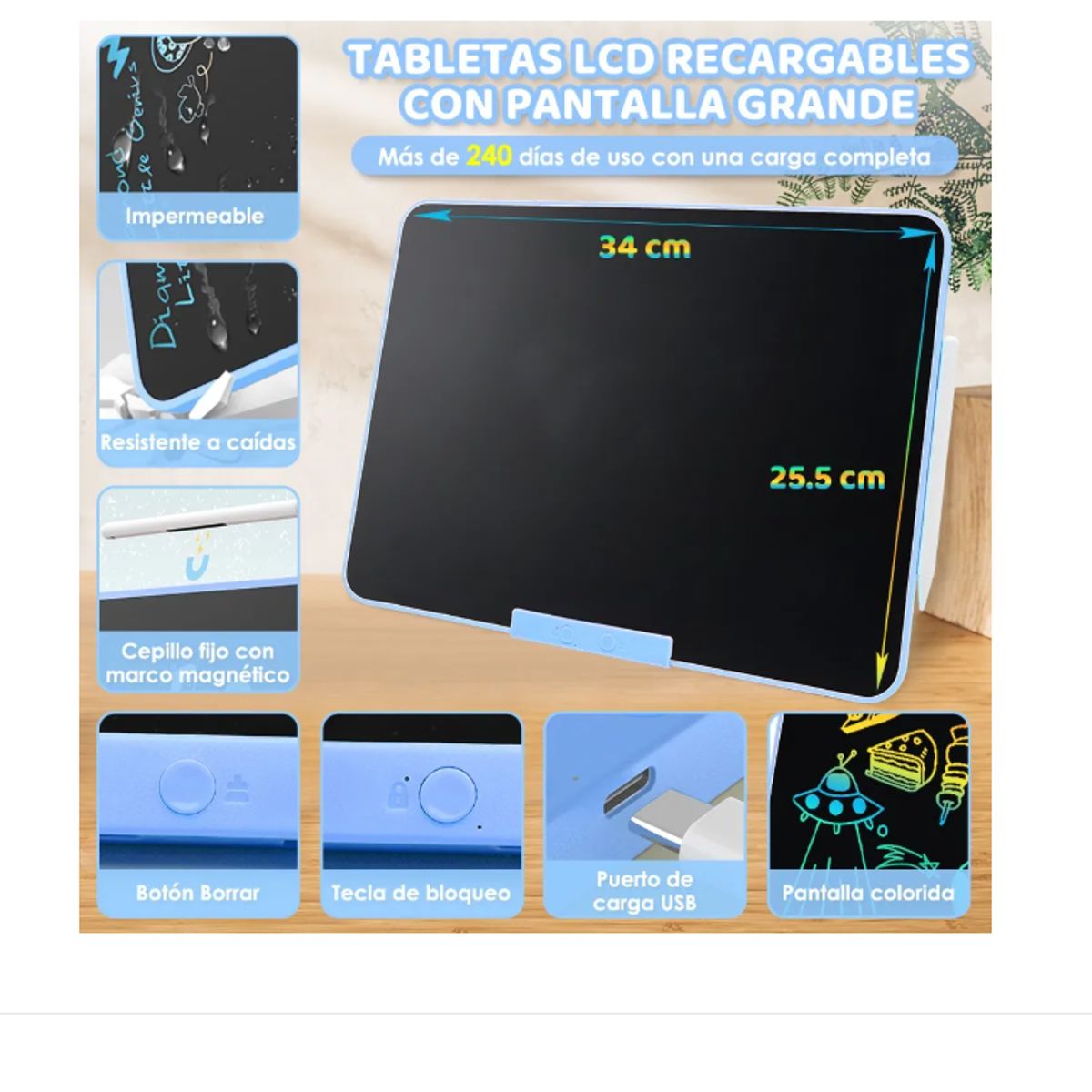 GENERICO - Pizarra Mágica Tablet Dibujo Lcd 16 Recargable