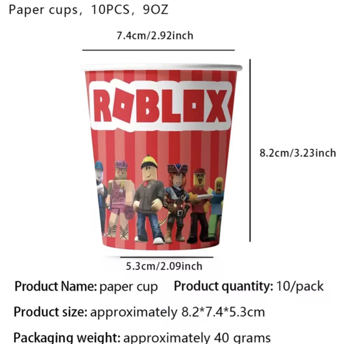 GENERICO - Vasos Roblox 300 Ml Pack 10 Unids Desechables Cumpleaños Rojo