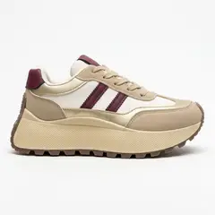 BOTELI - Zapatillas Beige con Burdeo casuales Para Dama