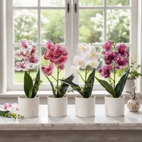 Set 4 Flores Artificiales Orquidea Phalaenopsis Maceta redonda 30cm v1