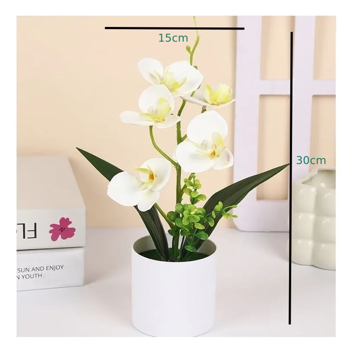 GENERICO - Set 4 Flores Artificiales Orquidea Phalaenopsis Maceta redonda 30cm v1