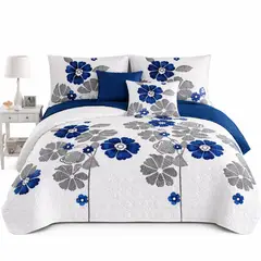 GENERICO - Cobertor verano 2 plazas blanco con azul floral