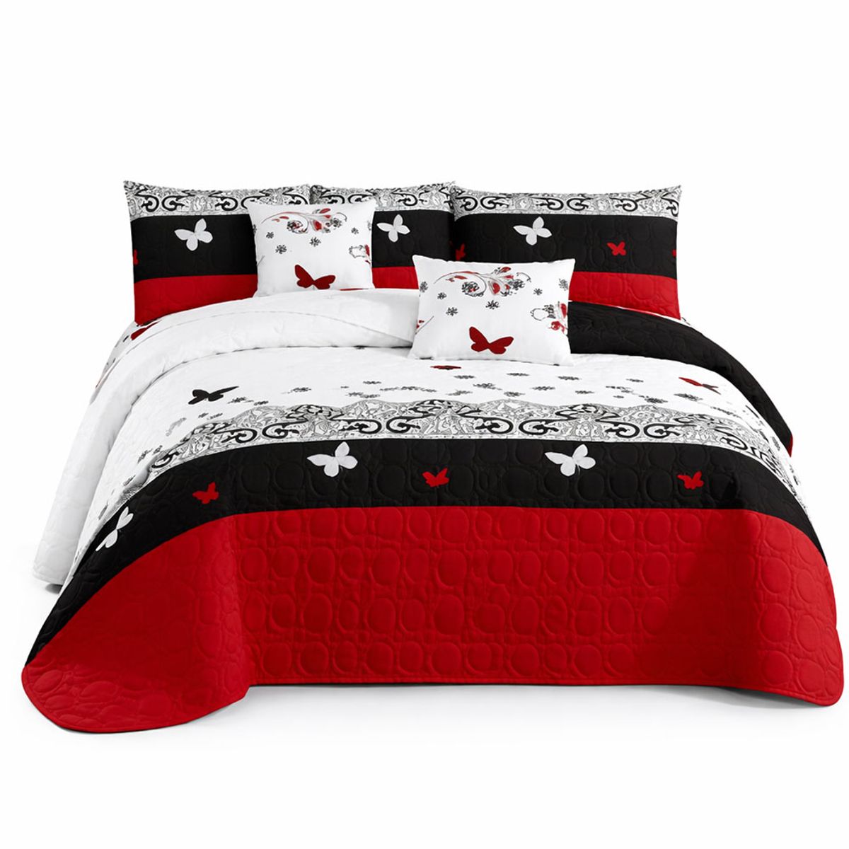 GENERICO - Cobertor verano blanco con rojo mariposas de 2 plazas