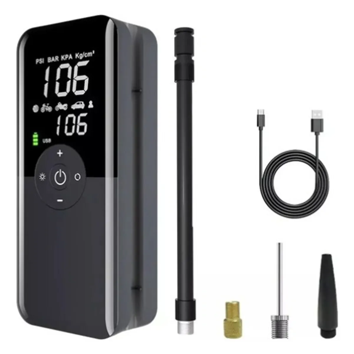 GENERICO - Compresor Aire 90psi Auto Moto Bicicleta Power Bank 4000mah Negro- 261033 90psi - 261033