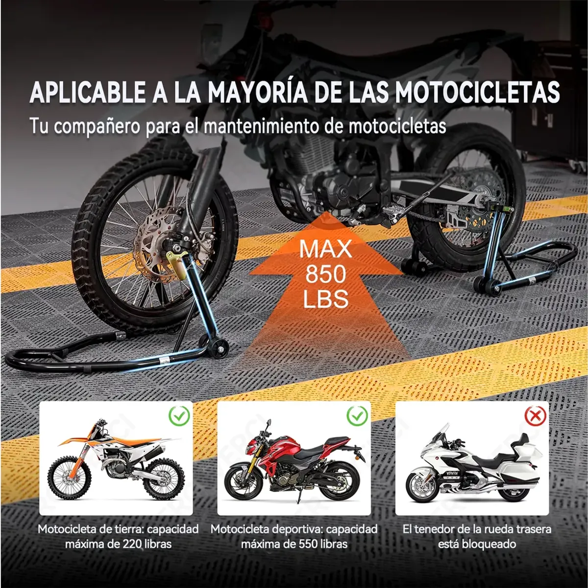 VERCI - Caballete Elevador Para Moto Trasero Y Delantero 850 Soporte