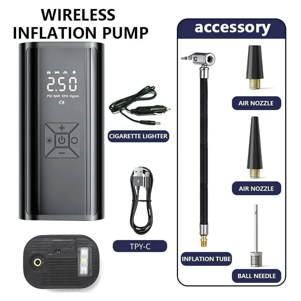 GENERICO - Compresor Aire 150psi Auto Moto Bicicleta Power Bank 3900mah Negro- 212099 90psi - 212099 Monofásica