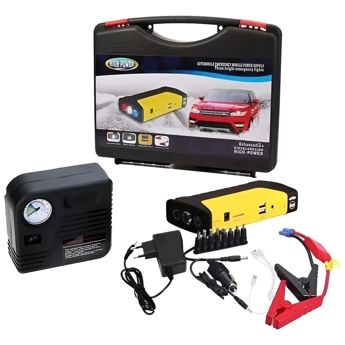 GENERICO - Partidor De Auto Batería Powerbank + Compresor 12v  209009