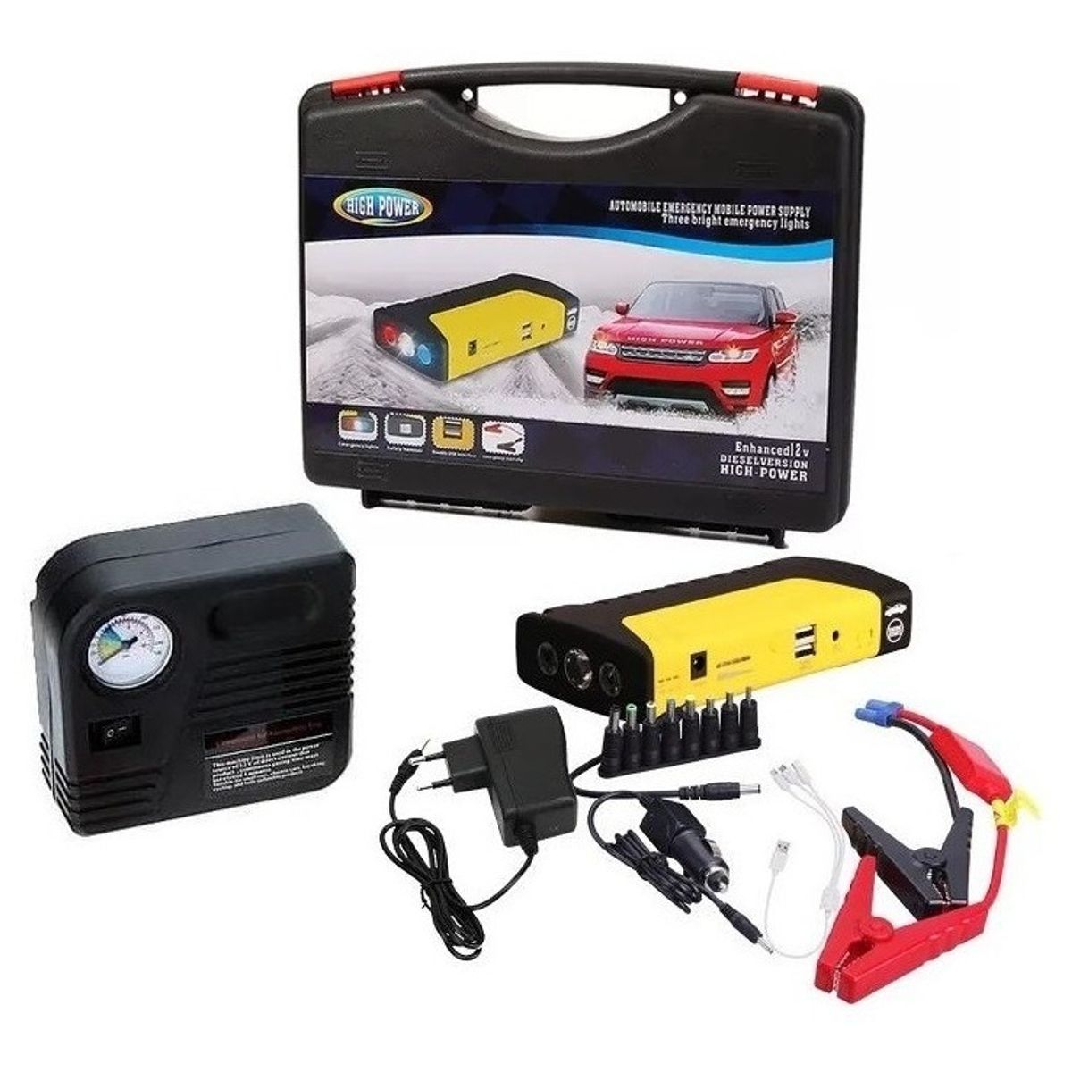 GENERICO - Partidor De Auto Batería Powerbank + Compresor 12v  209009