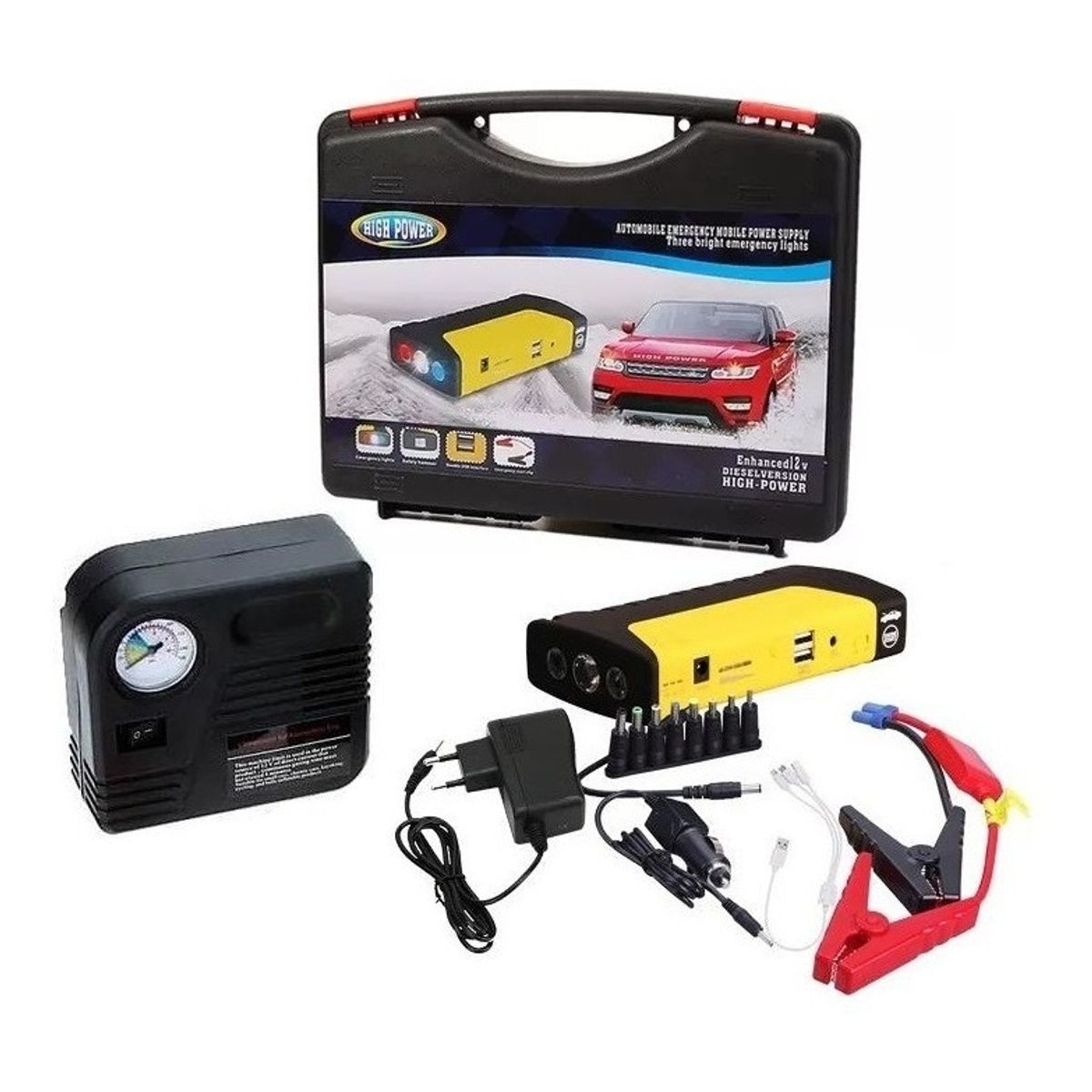 GENERICO - Partidor De Auto Batería Powerbank + Compresor 12v  209009