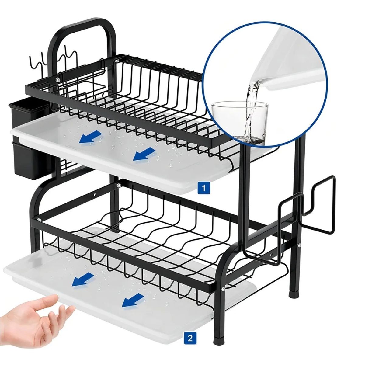 GENERICO - Escurridor de platos de 2 niveles en acero inoxidable