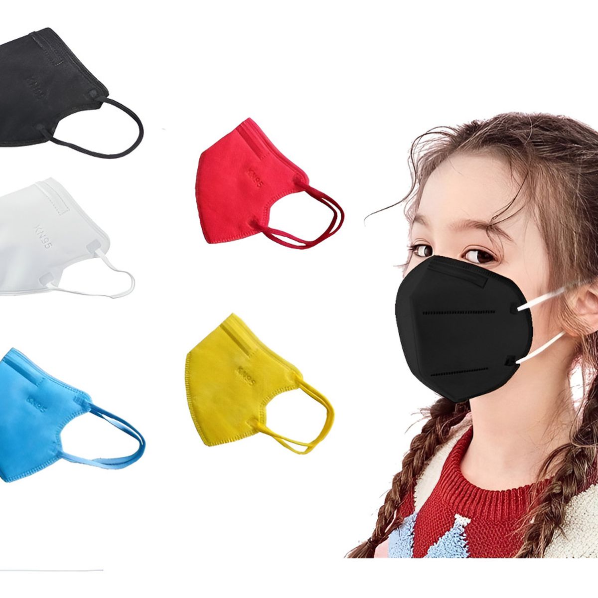 GENERICO - X10 Mascarillas Niños Kn95 5 Pliegues Antiviral Reutilizable