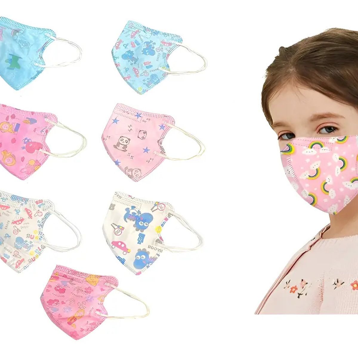 GENERICO - X50 Mascarillas Niños Con Diseño Kn95 5pliegues Reutilizable