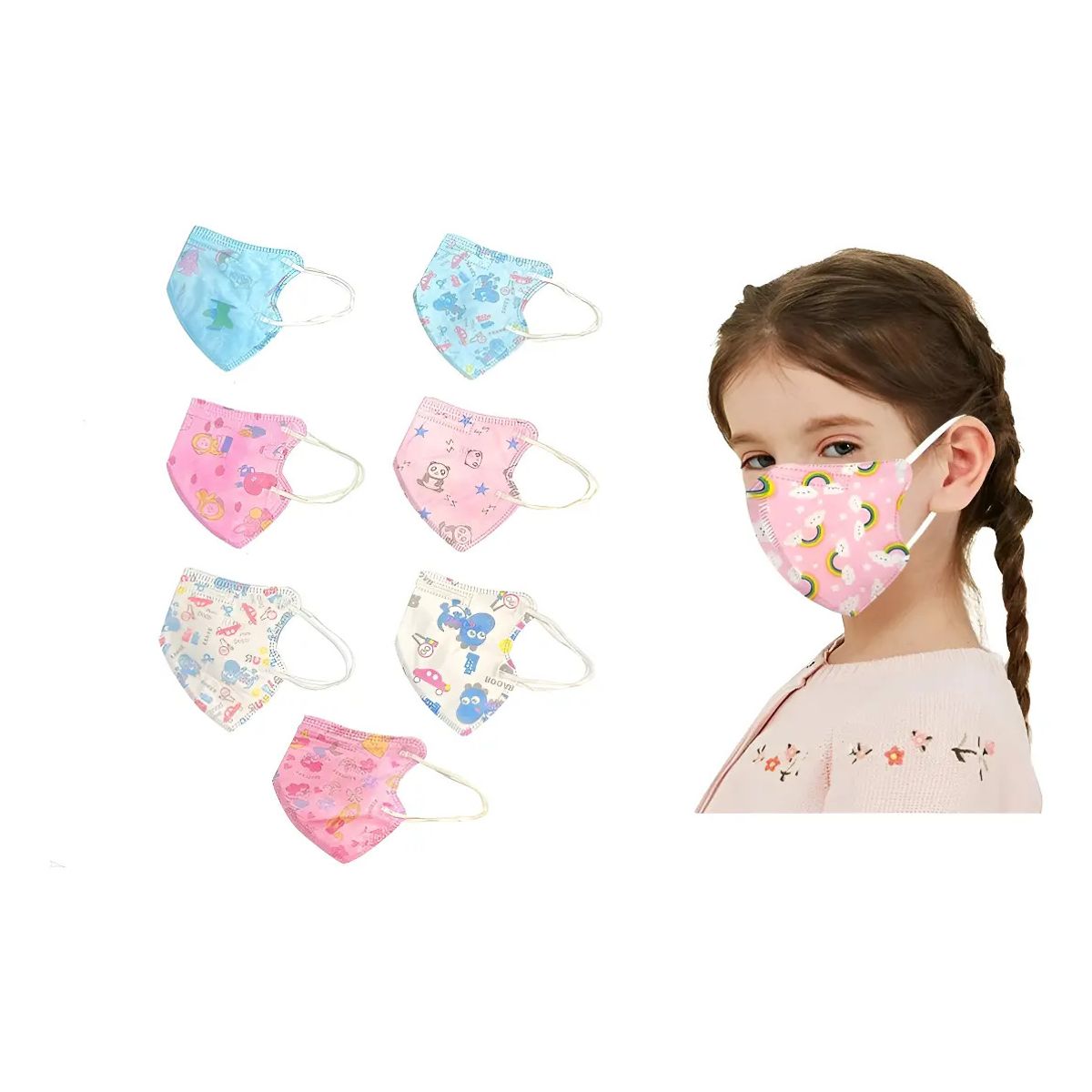 GENERICO - X50 Mascarillas Niños Con Diseño Kn95 5pliegues Reutilizable