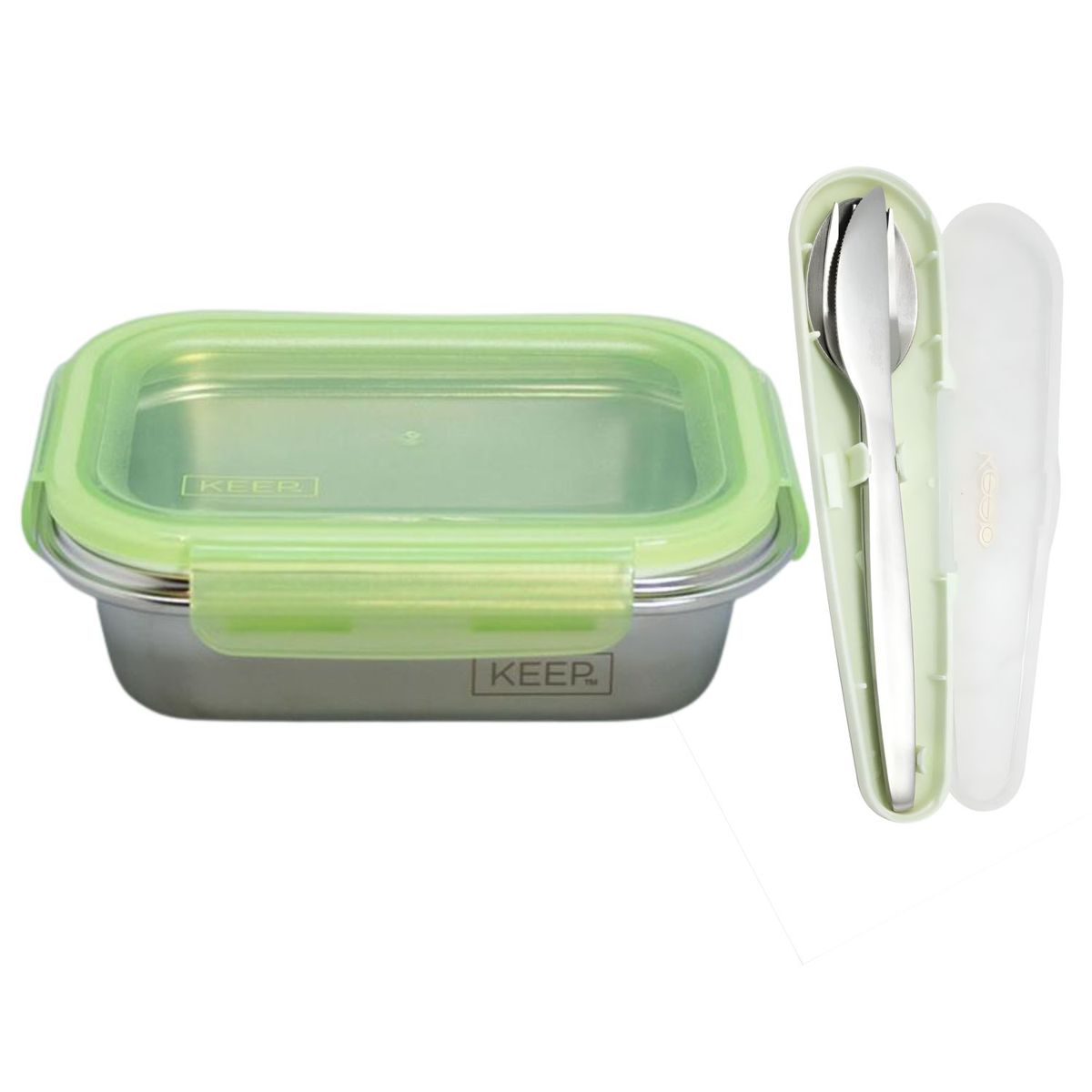 KEEP - Hermético Keep 650ml Acero + Cubiertos On The Go Verde - PS