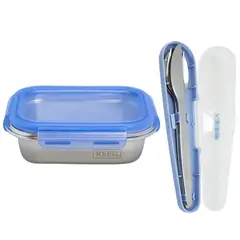 KEEP - Hermético 650ml Acero + Cubiertos On The Go Azul - PS
