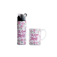 SM - Pack Regalo Mamá Botella Aluminio 750 ml + Taza Cerámica 11 oz Diseño “Te Amo Mamá”