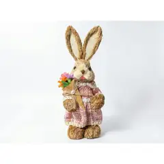 GENERICO - Conejo De Pascua De Paja Decorativo Con Zanahoria 35 Cm Pareja