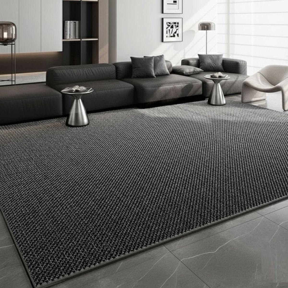 GENERICO - ALFOMBRA NEGRO TEXTURIZADA 160X200 DE ALTA CALIDAD MODERNA ELAGANTE WM