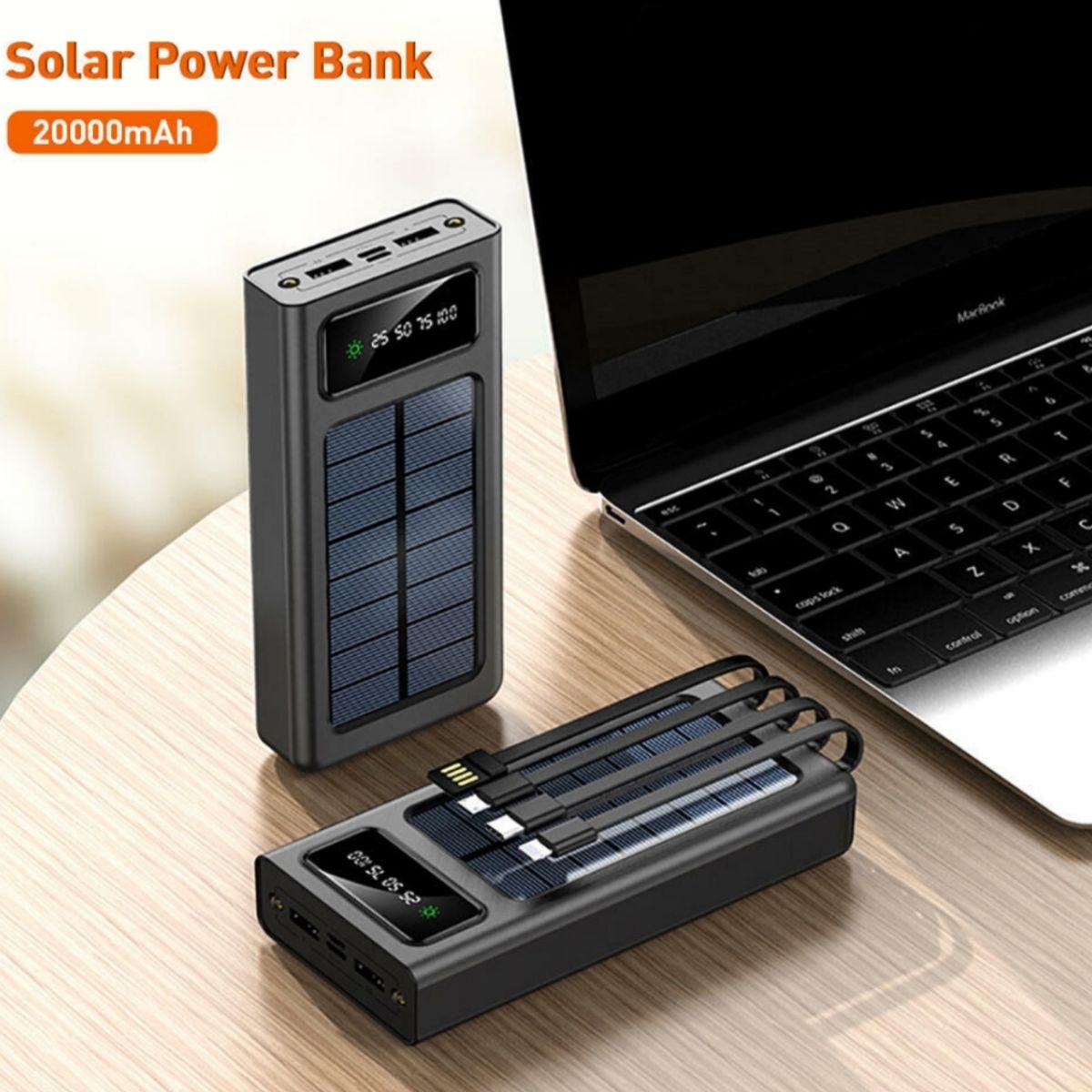 ARTIHOGAR - Power Bank 20.000 Mah Solar y a Corriente 4 en 1