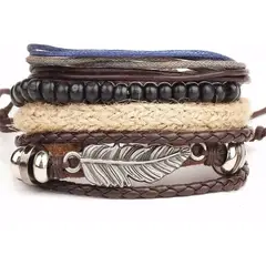 GENERICO - Conjunto Pulsera De Cuero Hombre Caballeros Ajustable Moda