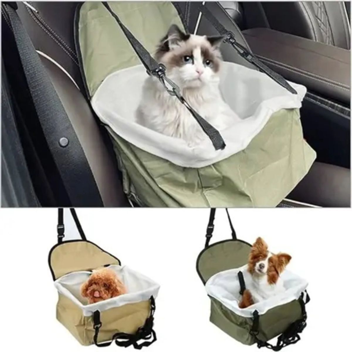 MOVI - Asiento de Auto para Mascotas con Arnés de Seguridad  Cama Elevada para Perros y Gatos