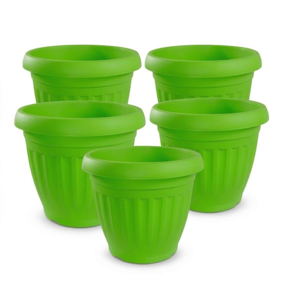 GENERICO - Pack 5 Maceteros Plástico Redondo Verde Lima 23 cm