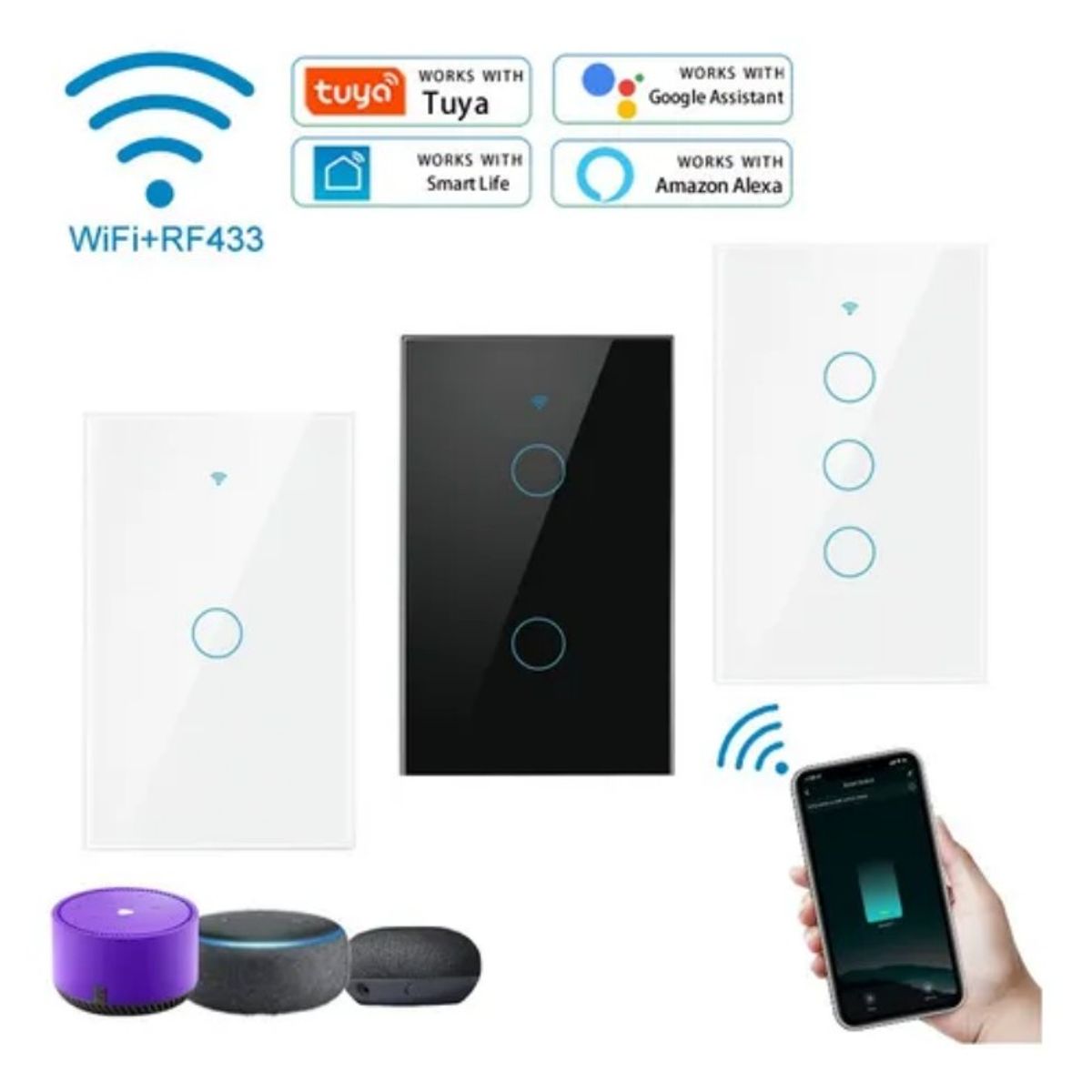 Apagador Inteligente Wifi Sin Cable Neutro 1,2 O 3 Canales, marca GENERICO - Foto Principal