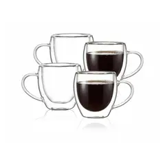 VIDA BUENAS - Tazas Café Vidrio Termico 250ml - Doble Taza Café La Manilla