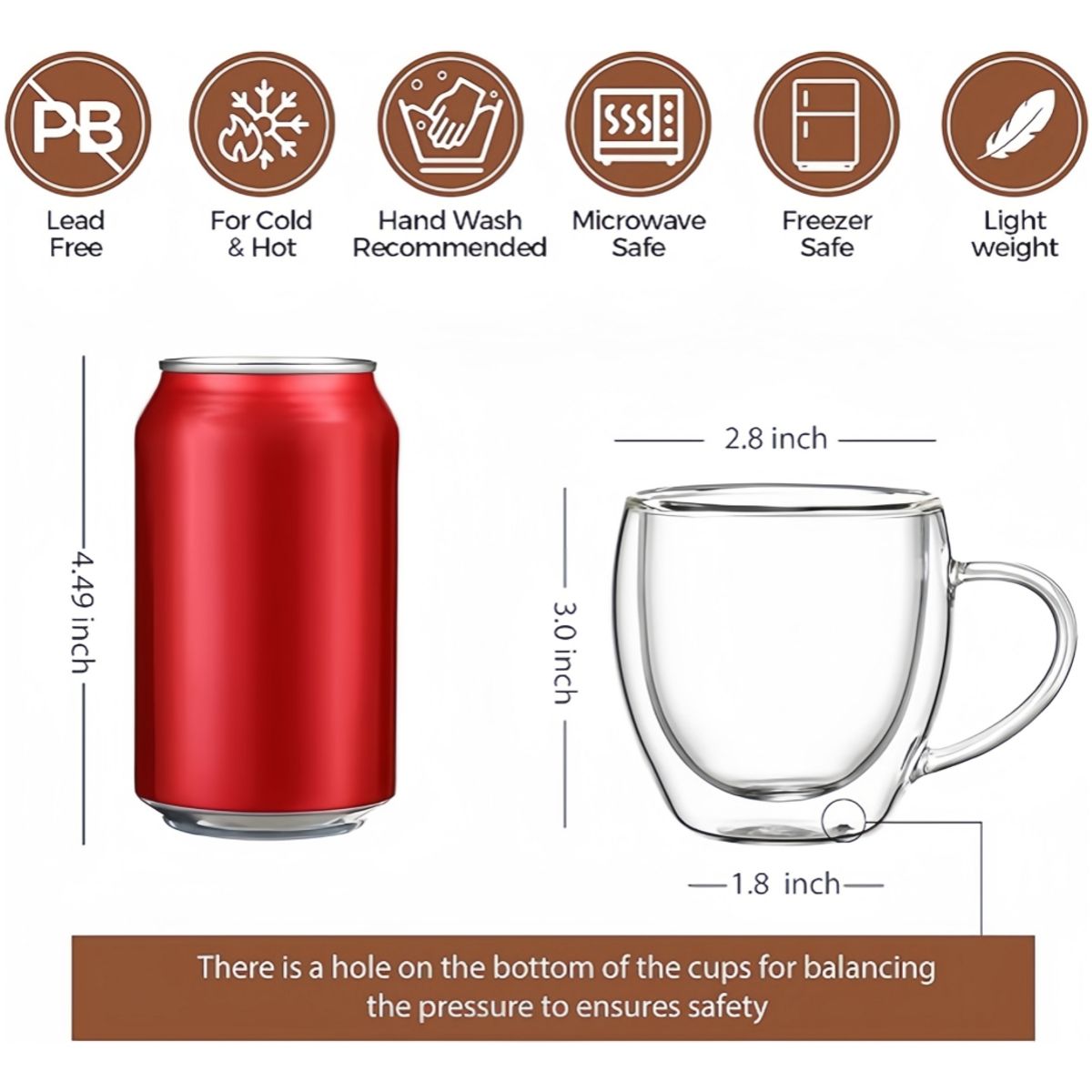 VIDA BUENAS - Tazas Café Vidrio Termico 250ml - Doble Taza Café La Manilla