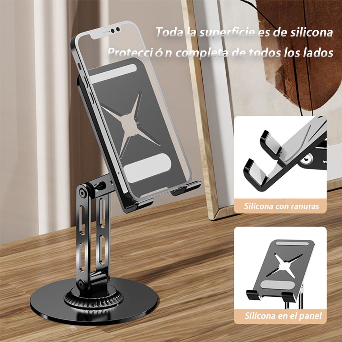 GENERICO - Soporte Celular Escritorio Metálico 360° Giratorio