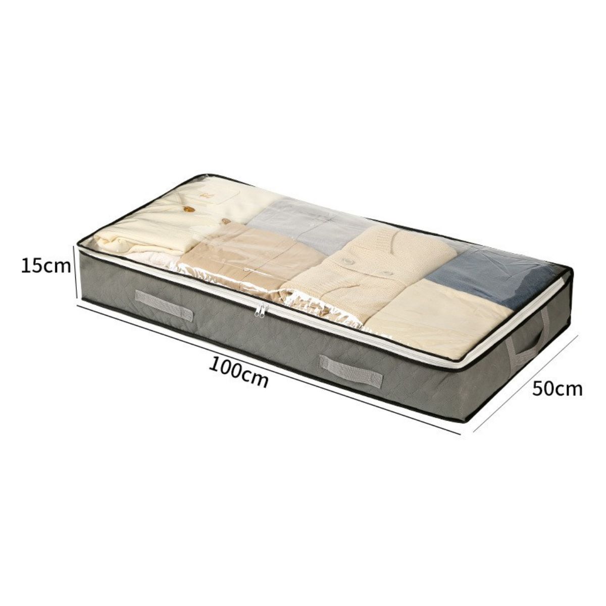 ATURE - Lote 3 Cajas Bajo Cama 100x50x15cm, Para Ropa Y Edredones Gris
