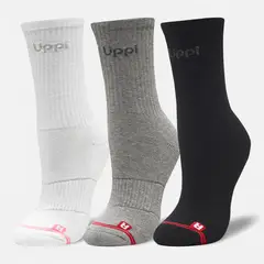 LIPPI - Calcetín Unisex Logo Pack Mid Negro/Blanco/Gris