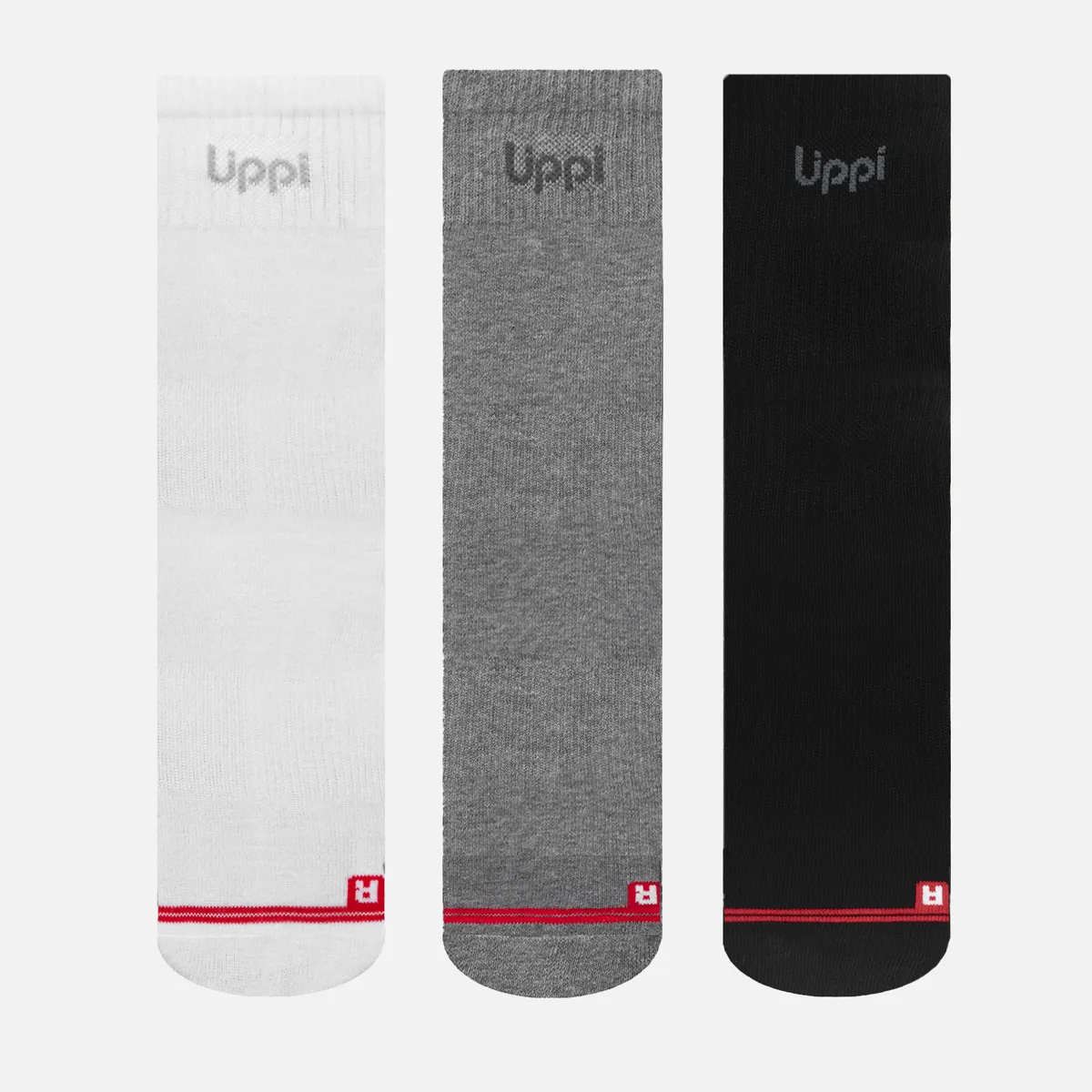 LIPPI - Calcetín Unisex Logo Lippi Pack Mid Negro/Blanco/Gris Lippi