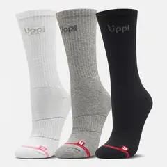 LIPPI - Calcetín Unisex Logo Pack Long Negro/Blanco/Gris